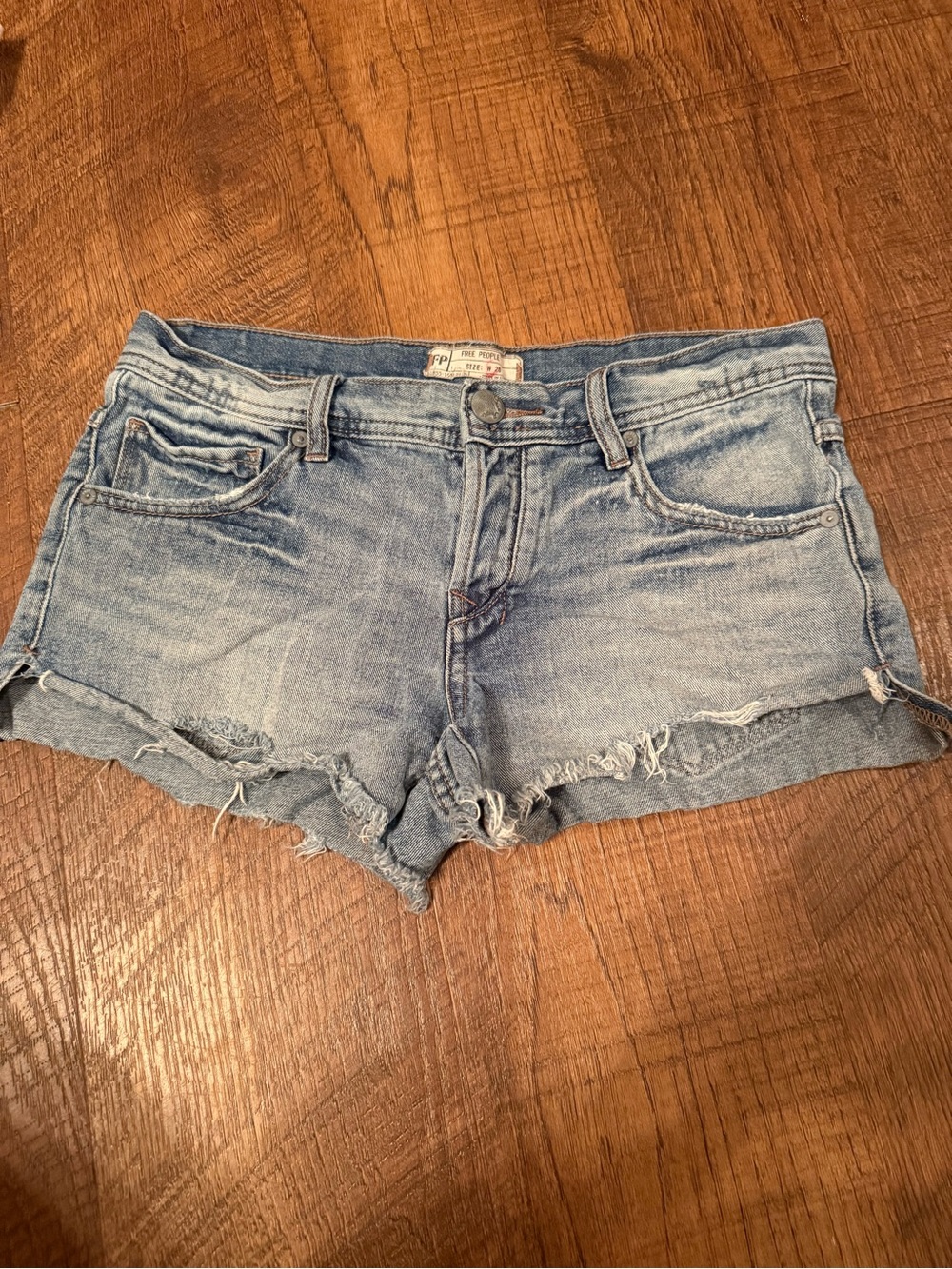 Free People Size 28 Distressed Denim Cutoff Jean Shorts Raw Hem